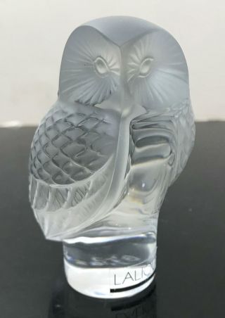 Signed Lalique France Frosted Art Glass Owl Bird Statue Figurine