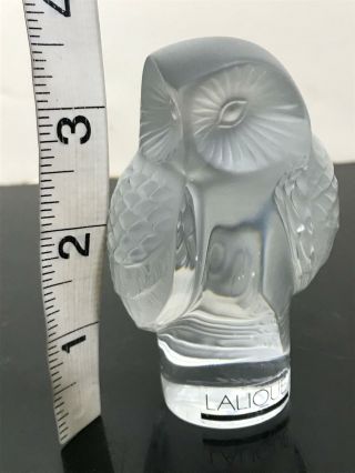 Signed LALIQUE France Frosted Art Glass Owl Bird Statue Figurine 2