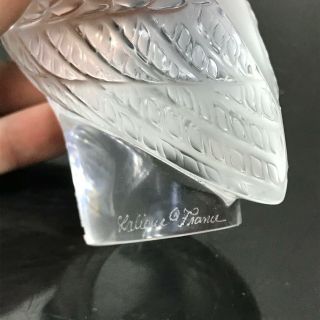 Signed LALIQUE France Frosted Art Glass Owl Bird Statue Figurine 5