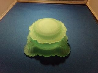 Imperial Glass Puff / Powder Box In Green Satin