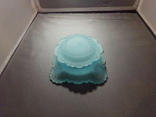 Imperial Glass Puff / Powder Box In Blue Satin