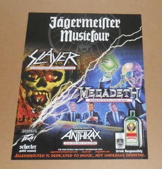 Jagermeister Music Tour Poster Promo 18x24 Slayer Megadeth Anthrax