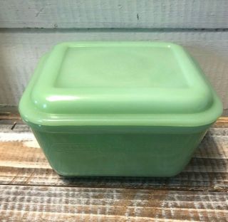 Vintage Fire King Philbe Jadeite Green Glass Small Refrigerator Dish With Lid