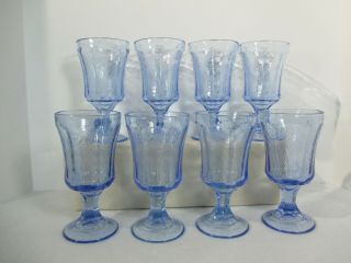Madrid Wine Water Goblets Federal Recollections Glass Vtg Blue Stem Set Of 8