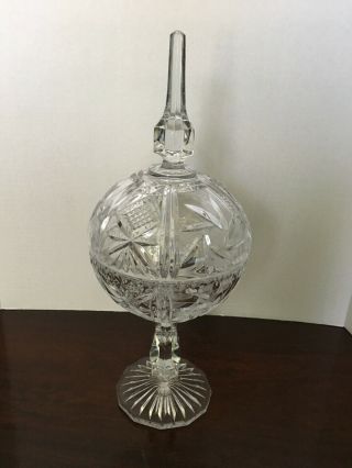 Vintage Heavy Crystal Cut Glass Tall Footed Dish With Lid 15.  5 " H