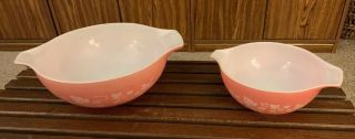 1950 ' s Vintage Pyrex Pink Gooseberry Cinderella Nesting Mixing Bowls 444 442 3