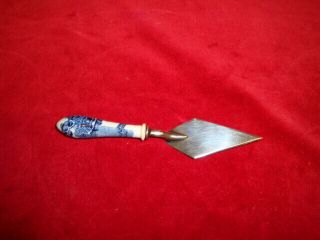 Antique Flow Blue Canape Knife Silver Hallmark C.  1900