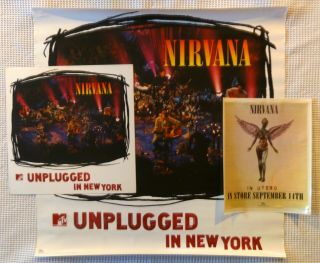Nirvana Unplugged In Utero Rare Promo Only P.  O.  P.  Flat Static Poster Kurt Cobain