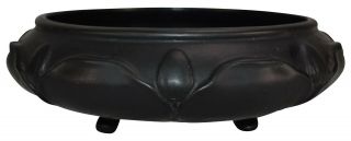 Weller Pottery Jet Black Orris Four Footed Arts And Crafts Ceramic Bowl