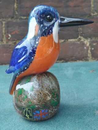 Langham Crystal Glass Signed Paul Miller Kingfisher Bird Figure / Paperweight