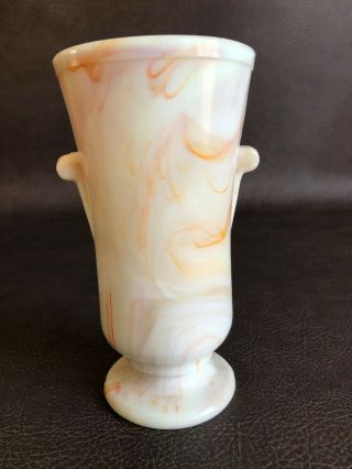 Rare Art Deco Akro Agate Orange Slag Glass Agate Vase Mid Century