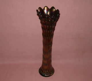 Vintage Fenton Carnival Glass Amethyst Iridescent Rustic Funeral Vase 16 1/4 "