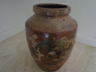 ANTIQUE 19TH CENTURY TERRACOTTA REDWARE FRENCH CONFIT POT WITH COLORFUL GLAZE 3