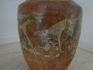 ANTIQUE 19TH CENTURY TERRACOTTA REDWARE FRENCH CONFIT POT WITH COLORFUL GLAZE 4