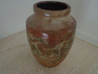 ANTIQUE 19TH CENTURY TERRACOTTA REDWARE FRENCH CONFIT POT WITH COLORFUL GLAZE 6