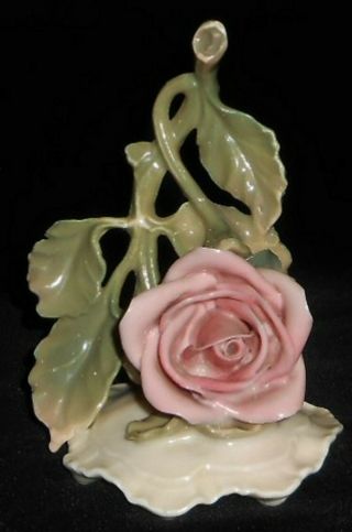 1900s Victorian Porcelain Karl Ens Volkstedt Pink Rose Sculpture Germany