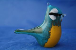 Langham Glass Hand - Made Crystal Blue Tit - / Boxed