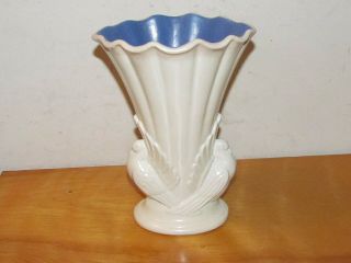 Rare RumRill Pottery Red WIng Ivory White Dove Vase 599 5