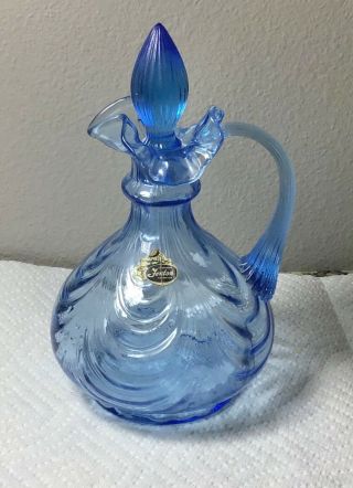 Fenton Art Glass Blue Draped Pitcher With Stopper