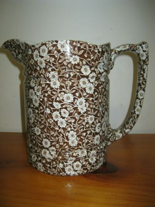 64 Oz Pitcher 8 " Crownford China Staffordshire Calico Brown
