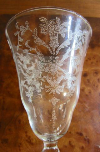 8pc Vtg,  1941 - 57 Water,  Iced Tea Etched Crystal Goblets,  Lace Bouquet By Morgantown