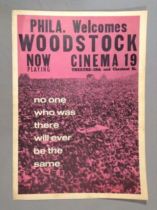 Rare Philadelphia Welcomes Woodstock 1970 Vintage Movie Poster/flyer Cinema 19