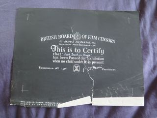 British Bbfc Film Certification Card Look Back In Anger 1959 Richard Burton