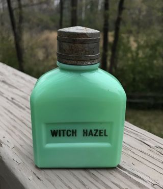 Jadeite Witch Hazel Bathroom Grooming Bottle With Metal Lid