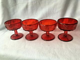 4 Red Fenton For Lg Wright Paneled Grape Sherbet / Champagne Glasses Rare