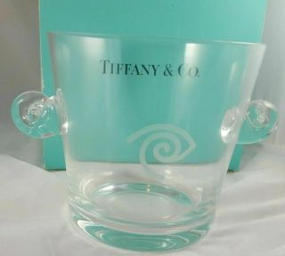 Tiffany & Co Crystal Ice Bucket Wine Chiller Scroll Handles Eye Of Osiris Etched