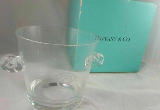 Tiffany & Co Crystal Ice Bucket Wine Chiller Scroll Handles Eye of Osiris Etched 3