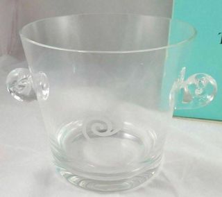 Tiffany & Co Crystal Ice Bucket Wine Chiller Scroll Handles Eye of Osiris Etched 4