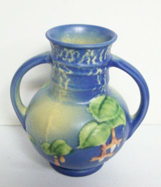 Vintage Roseville Fuschia Blue Handled Vase