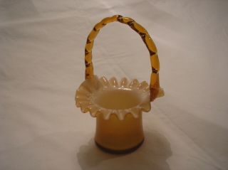 Fenton Glass Basket 6 - 1/2 " Amber Colored,  Hat Shape With Amber Handle