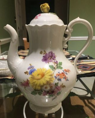 Early Meissen China Teapot Flowers 9 1/2 Inches Tall Rare