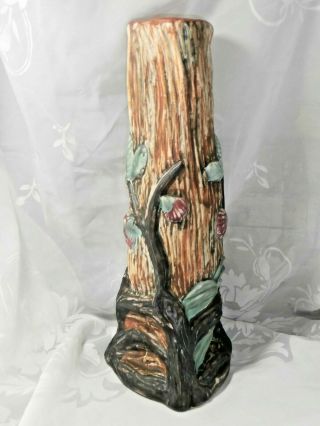 Vintage Weller Pottery Warwick Triangular Tree Truck & Flowers Vase 12 5/8 " Tall