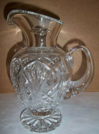 Large Waterford Crystal Footed Water Pitcher Signed 9 " Tall Clear Cut Glass
