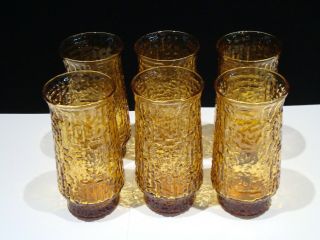 Rare Set Of 6 Vintage Bamboo Amber Brown Tall Water Tea Drinking Glasses