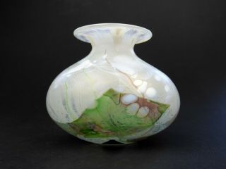 Isle Of Wight Studio Glass Flower Garden Lily Squat Vase Label 80s