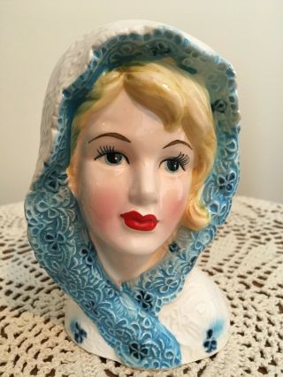 6  Lefton 5920 Hard To Find Vintage Lady Head Vase Headvase