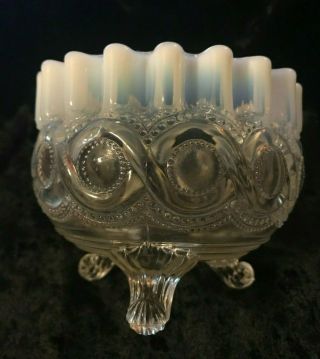 1903 Imperial Glass Beaded Cable Northwood White Opalescent Candy Dish Footed