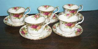 5 Royal Albert Old Country Roses Cups & Saucers 1962 England