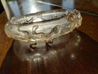 Crystal Bowl Well Carved.  With 3 Dragons On Sides,  Chasing A Ball.