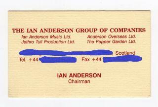 Ian Anderson Business Card From 1990 
