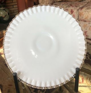 Vtg Fenton Silver Crest White Milk Glass Ruffled Low Footed Cake Plate 12.  5