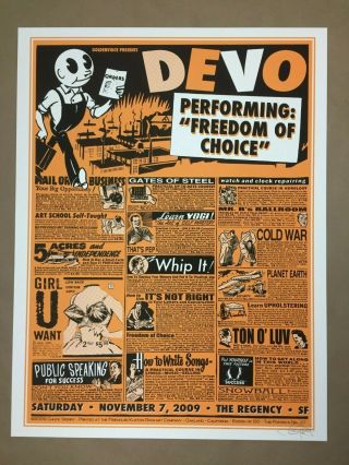 Devo Show Poster By Chuck Sperry 2009 Freedom Of Choice 139/150 17.  5x23