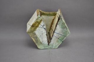 Abstract Brutalist Art Pottery Ceramic Hexagon Painted Glazed 2