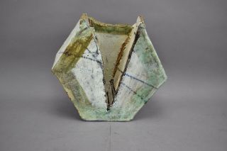 Abstract Brutalist Art Pottery Ceramic Hexagon Painted Glazed 3