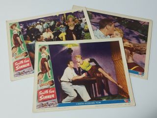 1949 South Sea Sinner Lobby Cards (3) 11x14 " Shelley Winters Romance Adventure