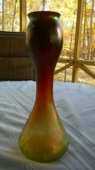 Old 12 " Iridescent Vase Steuban Carnival Onion Skin Glass Vase
